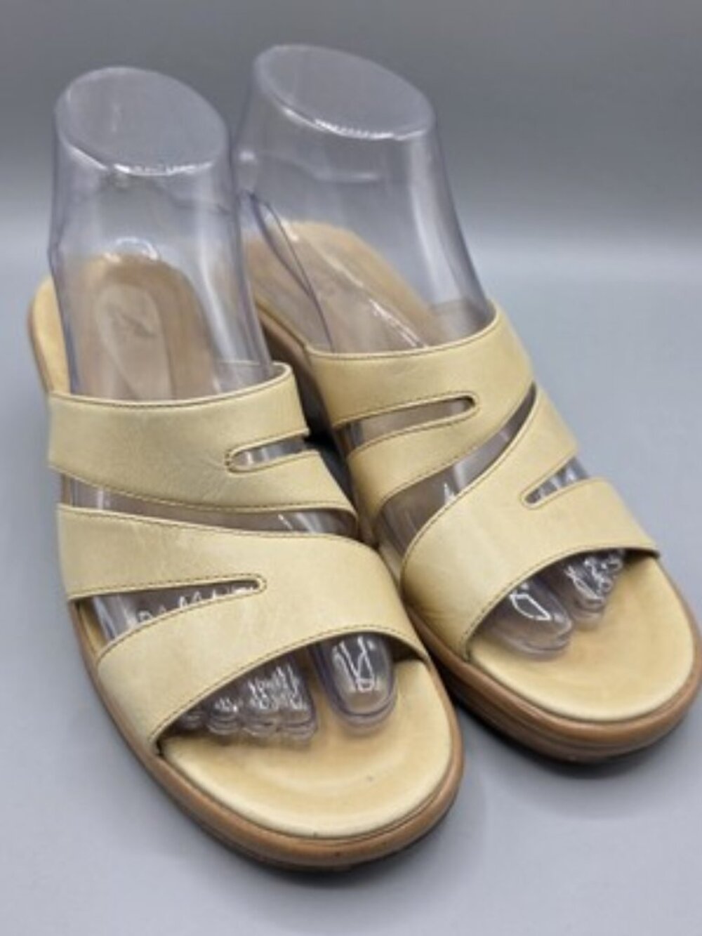Dansko Sandals Womens 38 Beige Leather Straps Block Heel Comfort Slides Shoes